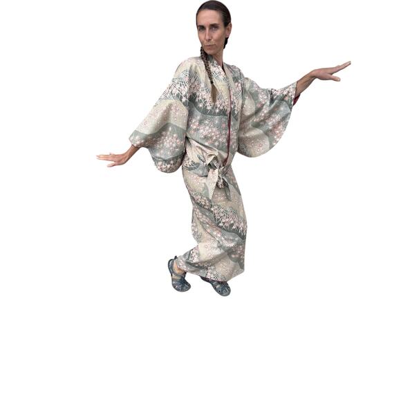 Vintage Japanese Rayon Crepe Kimono Jacket & Wrap Skirt Set - Picture 10 of 12